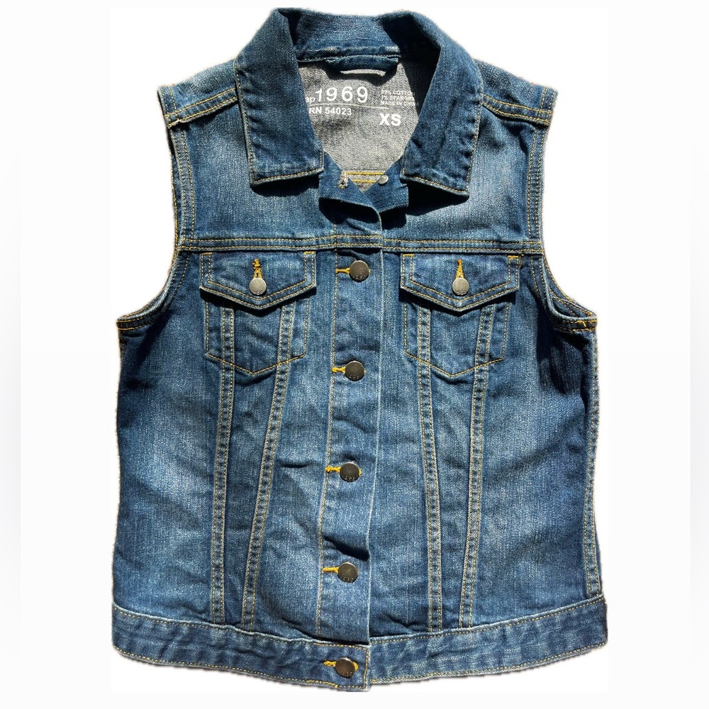 GAP 1969 Denim Icon Flap Vest Cotton Country Blue XS